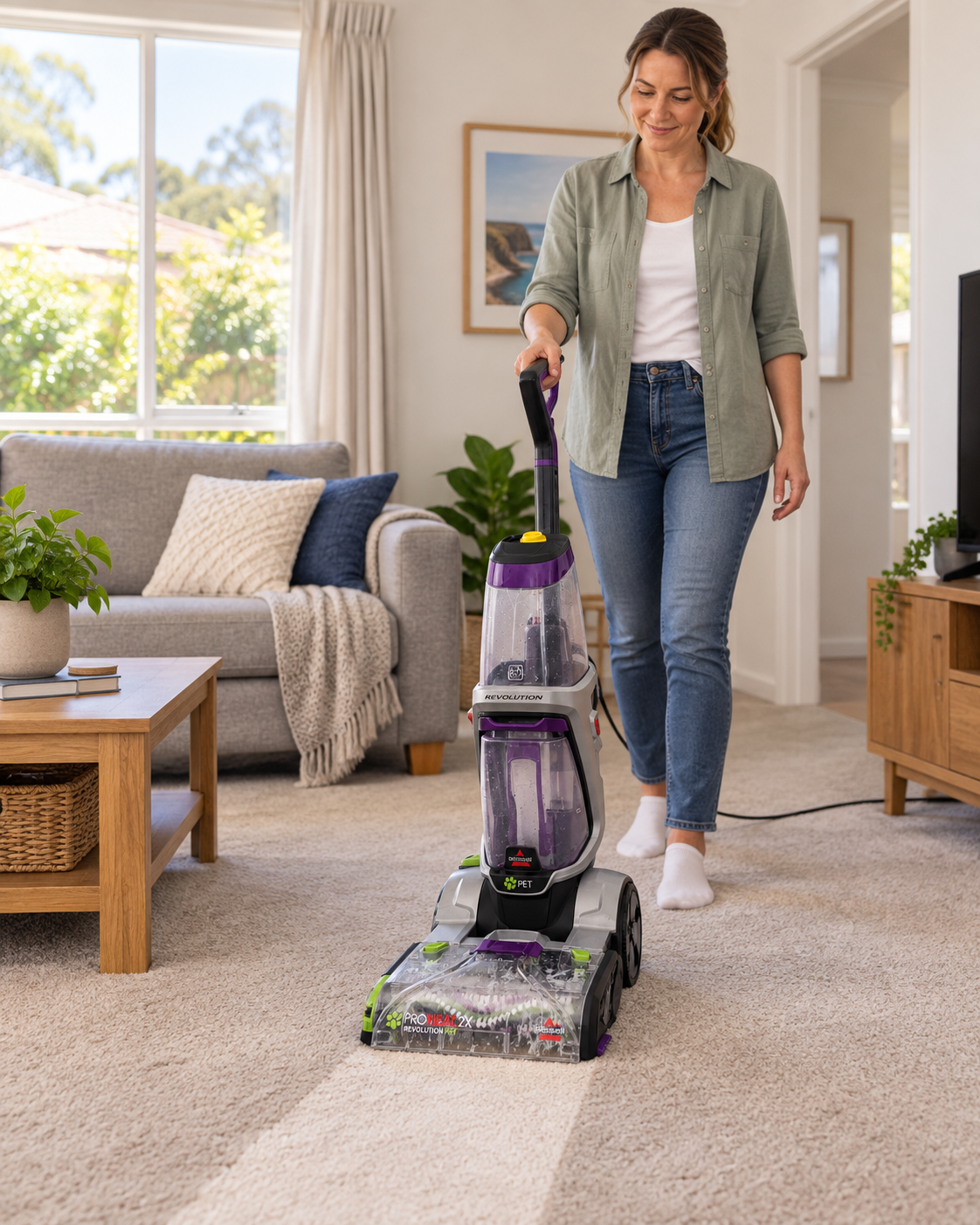 BISSELL carpet cleaner being used in an Australian lounge room